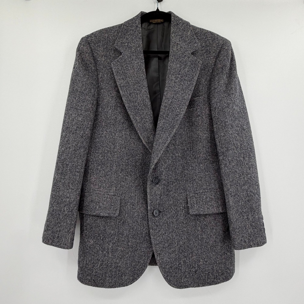 Adams Row Anderson Little Vintage Wool Grey Herringbone Blazer Sport Coat 40S